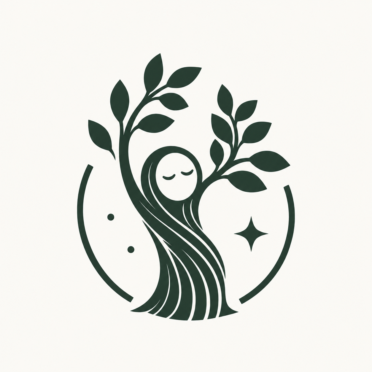 KODAMARI STUDIO forest-spirit emblem, nestled among leafy branches